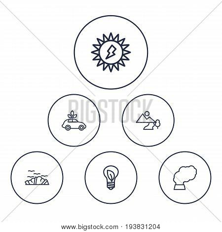 Set Of 6 Bio Outline Icons Set.Collection Of Pollution, Ecol, Landscape Elements.