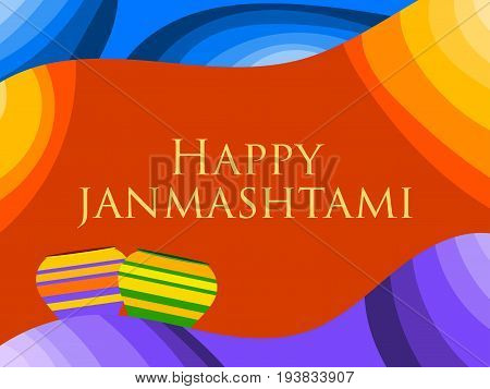 Happy Janmashtami. Birth of Krishna. Poster with congratulations bright background. Vector illustration