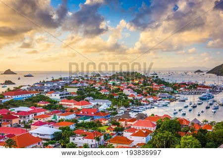 Saint Barthelemy skyline and harbor in the West Indies.