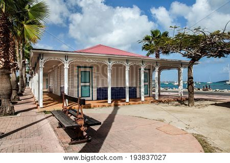 MARIGOT - JULY 31: Fish market area with water side in Marigot, seen in Marigot , St.Maarten on July 31, 2015