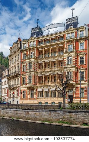 Embankment of Tepla river in the center of Karlovy Vary Czech republic