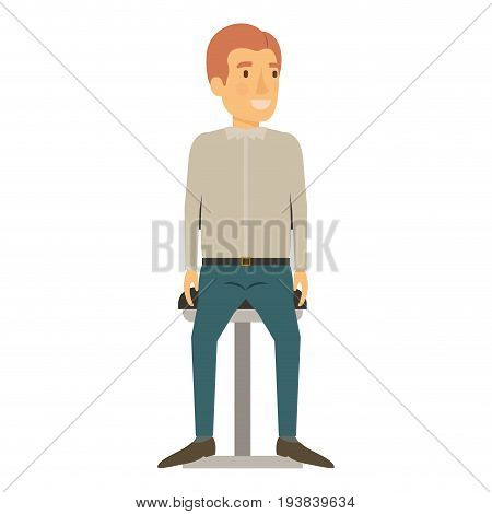 colorful silhouette of man in casual clothes and reddish hair and sitting in chair vector illustration