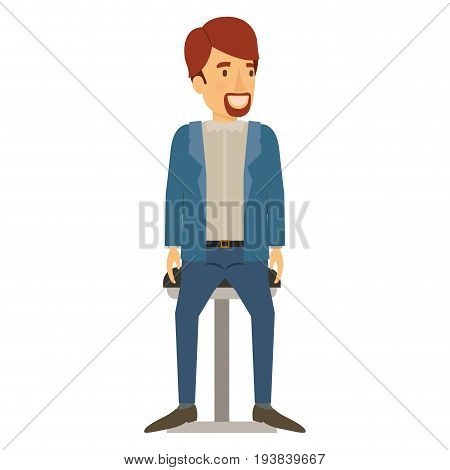 colorful silhouette of man with van dyke beard in casual clothes and brown hair and sitting in chair vector illustration