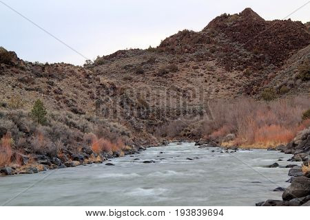 Scenic view of the Rio Grande as it winds through the Orilla Verde Recreation Area in the state of New Mexico