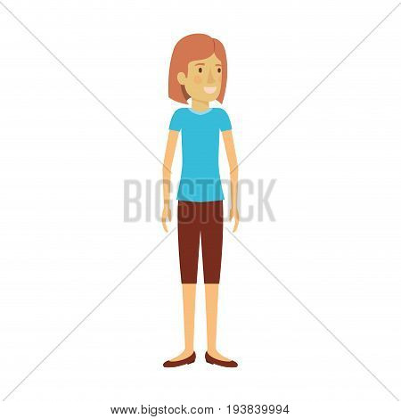 colorful silhouette of woman standing with short and reddish hair vector illustration