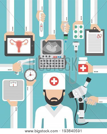 Medical gynecology and pregnancy flat design with doctor gynecologist.Vector illustration