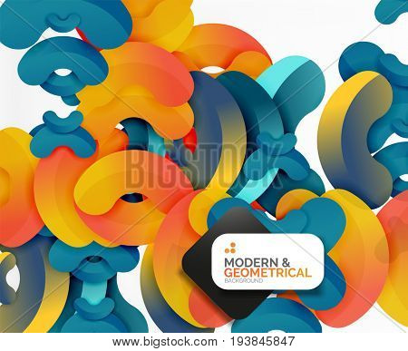 Abstract color geometric round shapes on white - elements with shadow, colorful composition
