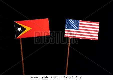 East Timorese Flag With Usa Flag Isolated On Black Background