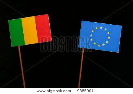 Malian Flag With European Union (eu) Flag Isolated On Black Background