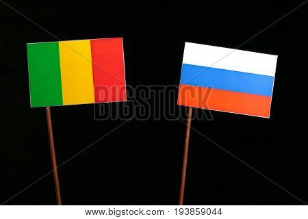 Malian Flag With Russian Flag Isolated On Black Background