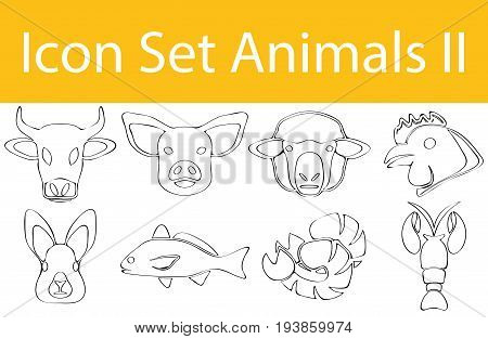 Drawn Doodle Lined Icon Set Animals Ii
