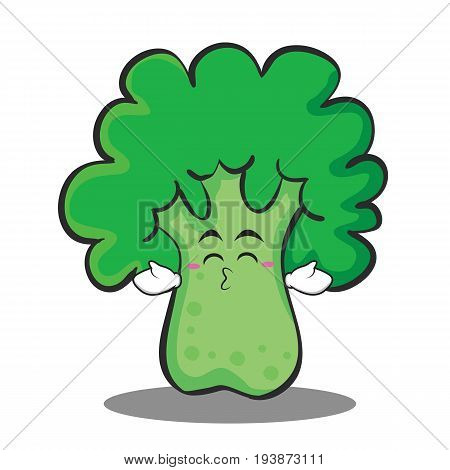 Kissing closed eyes broccoli chracter cartoon style vector illustration