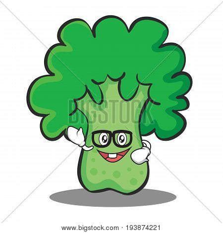 Geek broccoli chracter cartoon style vector illustration