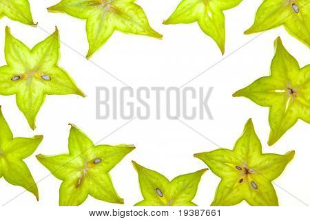Starfruit (carambola) viipaleiksi valkoisella pohjalla