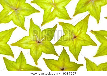 Starfruit (carambola) viipaleiksi valkoisella pohjalla