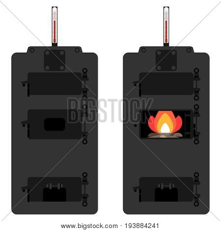 Retro Solid fuel boiler wood boiler. Heating system. Flat design vector illustration vector.
