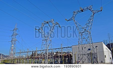 Metallic Towers electricity of high tension in Barcelona Spain