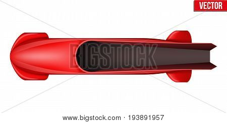 Bobsled Sport Symbol. Classic red sleighs for four athletes. Top view. Sporting equipment for Bobsleigh and Skeleton. Vector Illustration isolated on white background.