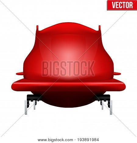 Bobsled Sport Symbol. Classic red sleighs for four athletes. Front view. Sporting equipment for Bobsleigh and Skeleton. Vector Illustration isolated on white background.