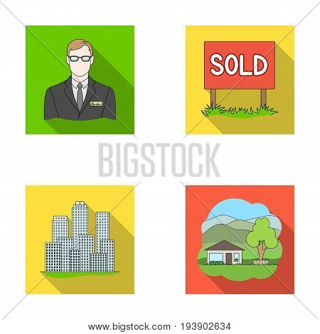 Employee of the agency, sold, metropolis, country house. Realtor set collection icons in flat style vector symbol stock illustration .