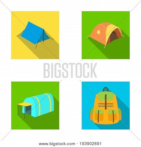 Backpack and other kinds of tents.Tent set collection icons in flat style vector symbol stock illustration .