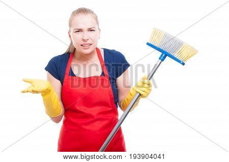 Annoyed Cleaning Lady With Broom