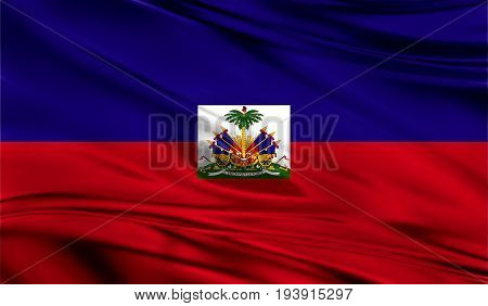 Realistic flag of Flag of Haiti on the wavy surface of fabric. This flag can be used in design