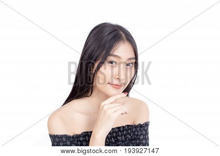 Beautiful Asian Woman Face Portrait Beauty With Maleup Concept. Fashion Beauty Model Isolated On Whi