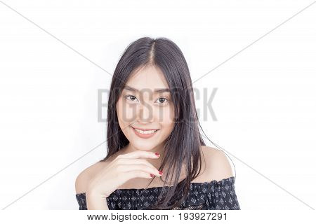 Beautiful Asian Woman Face Portrait Beauty With Maleup Concept. Fashion Beauty Model Isolated On Whi