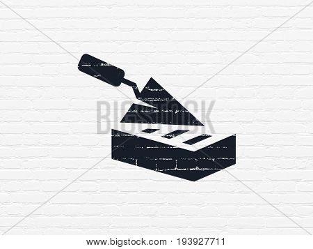 Construction concept: Painted black Brick Wall icon on White Brick wall background