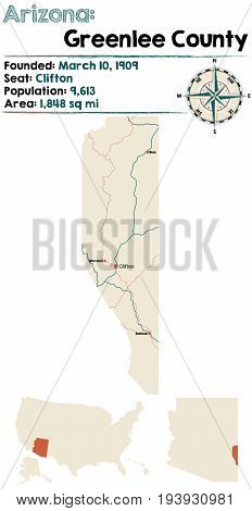 Large and detailed map of Greenlee county in Arizona