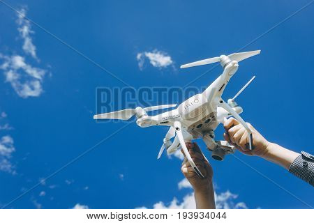copter registration number plate drone sky background