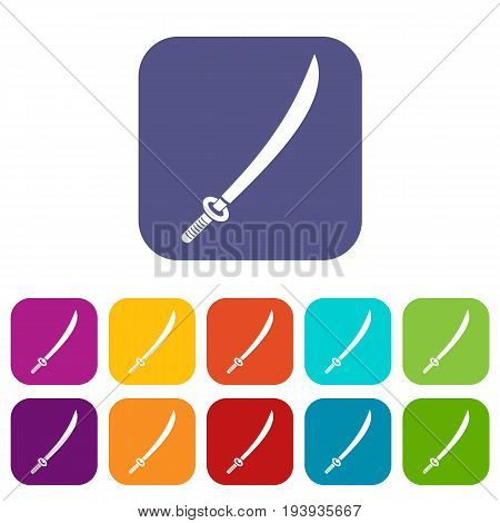 Katana icons set vector illustration in flat style In colors red, blue, green and other