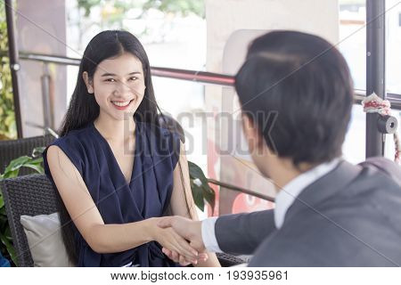 Beautiful Asian Businesswoman With Attractive Smile While Success For Business Business Agreement Co