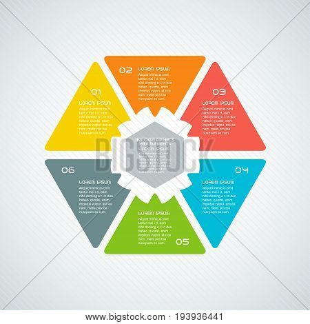 Vector infographic web element of hexagon shape with text on the gradient gray background.