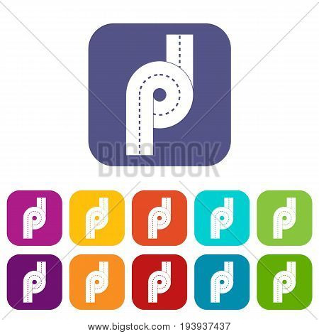 Little road junction icons set vector illustration in flat style In colors red, blue, green and other