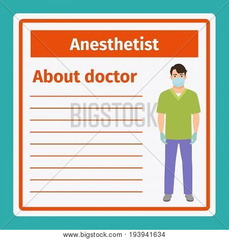 Medical professional notes about anesthetist template. Vector illustration