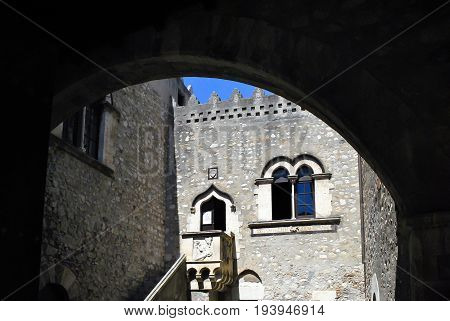 facade of Palazzo Corvaia in Toarmina Sicily Italy