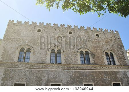 facade of Palazzo Corvaia in Toarmina Sicily Italy