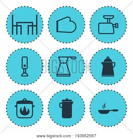 Vector Illustration Of 9 Cooking Icons. Editable Pack Of Dinner Table, Stewpot, Tea And Other Elements.