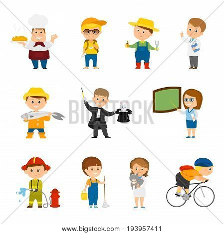 Collection of different professions.Isolated on white background. Cartoon style. Vector illustration