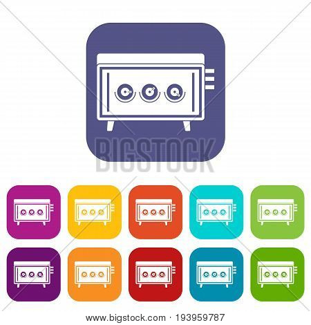 CD changer icons set vector illustration in flat style In colors red, blue, green and other