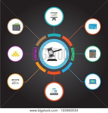 Flat Icons Till, Billfold, Ingot And Other Vector Elements. Set Of Banking Flat Icons Symbols Also Includes Computer, Card, Arrow Objects.