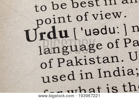 Fake Dictionary Dictionary definition of the word Urdu. including key descriptive words.
