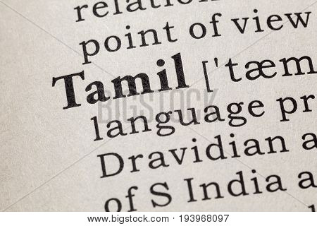 Fake Dictionary Dictionary definition of the word Tamil. including key descriptive words.