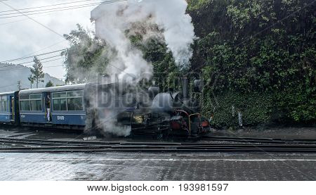 Darjeeling, west bengal, India on May 01,2017.The Darjeeling Himalayan Railway, also known as the Toy Train, is a 2 ft narrow gauge railway that runs between New Jalpaiguri and Darjeeling .