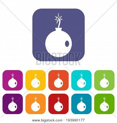 Cannonball icons set vector illustration in flat style In colors red, blue, green and other