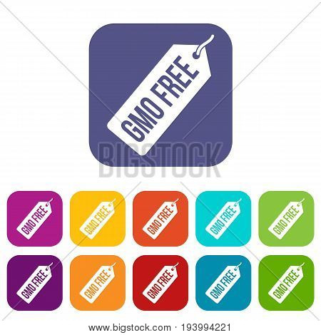 GMO free price tag icons set vector illustration in flat style In colors red, blue, green and other