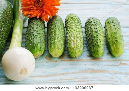 Still Life Of Cucumbers And Other Vegetables
