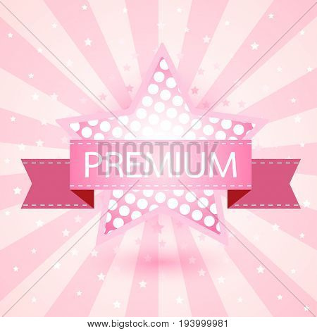 Abstract Star pink retro vintage label on sunray background vector illustration